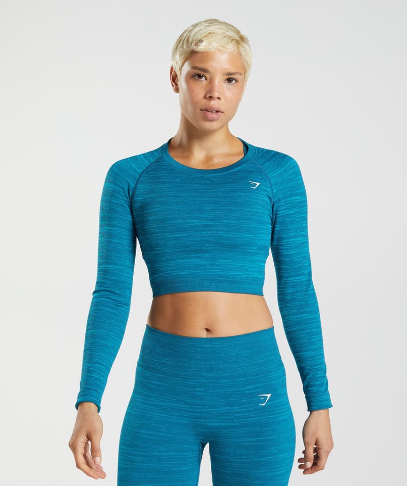 Przycięte Topy Gymshark Adapt Marl Seamless Long Sleeve Damskie Turkusowe | PL 436ARI